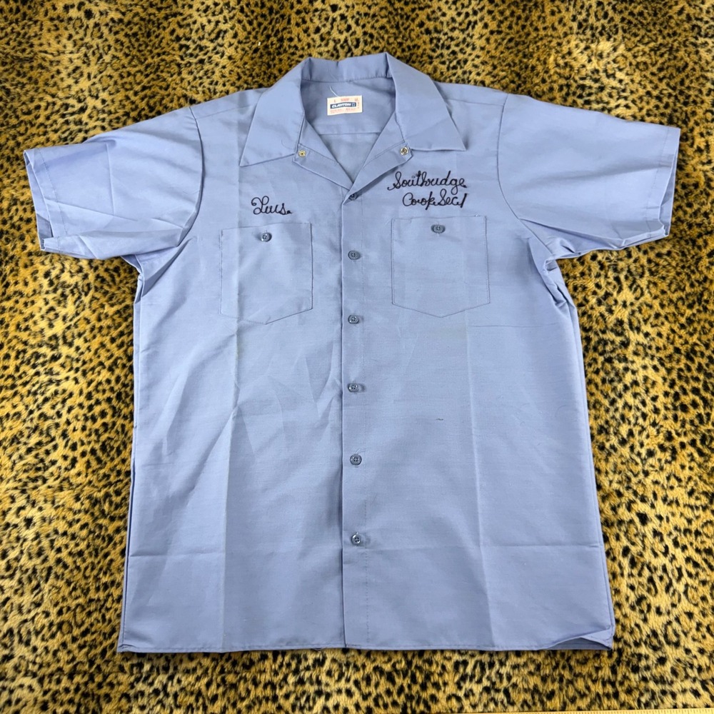 Vintage Clayton 60s Chain Stitch Work Shirt Blue Southbridge Coop Luis USA L